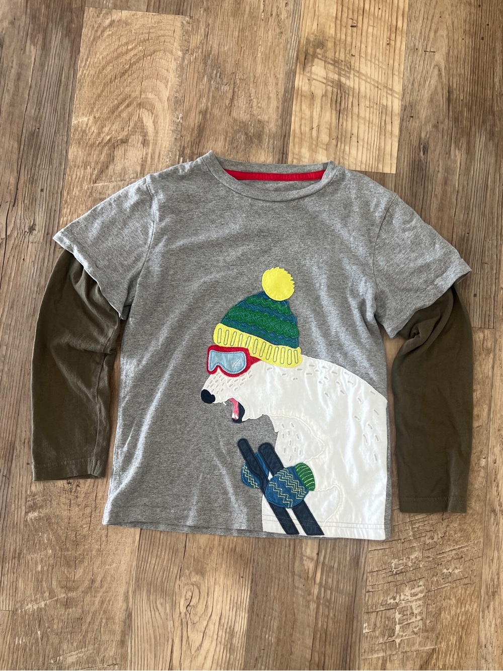 Mini Boden Boys Polar Bear Appliqué Layered Tee